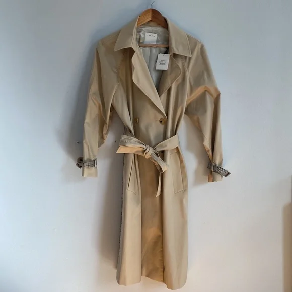 Sandro “Victory” Classic Trench Coat NWT with Plaid Back Detail Medium 40 - Picture 12 of 17